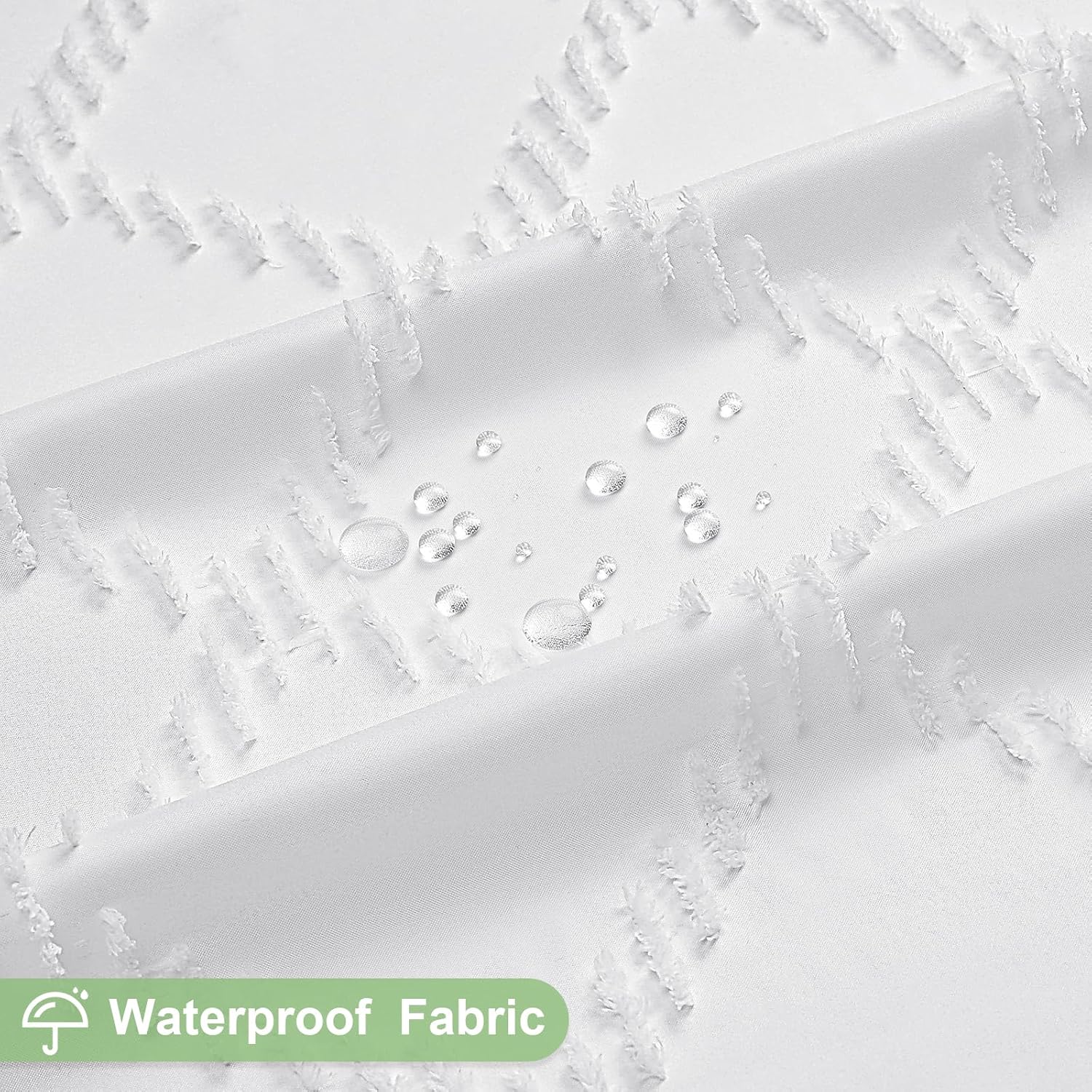 Boho White Woven Fabric Shower Curtain with Tassel 72 x 72 Modern Farmhouse Minimalist, Bohemia Tufted Chevron Striped Chic Textured, Waterproof Cloth Curtain for Bathroom, Hotel Decor