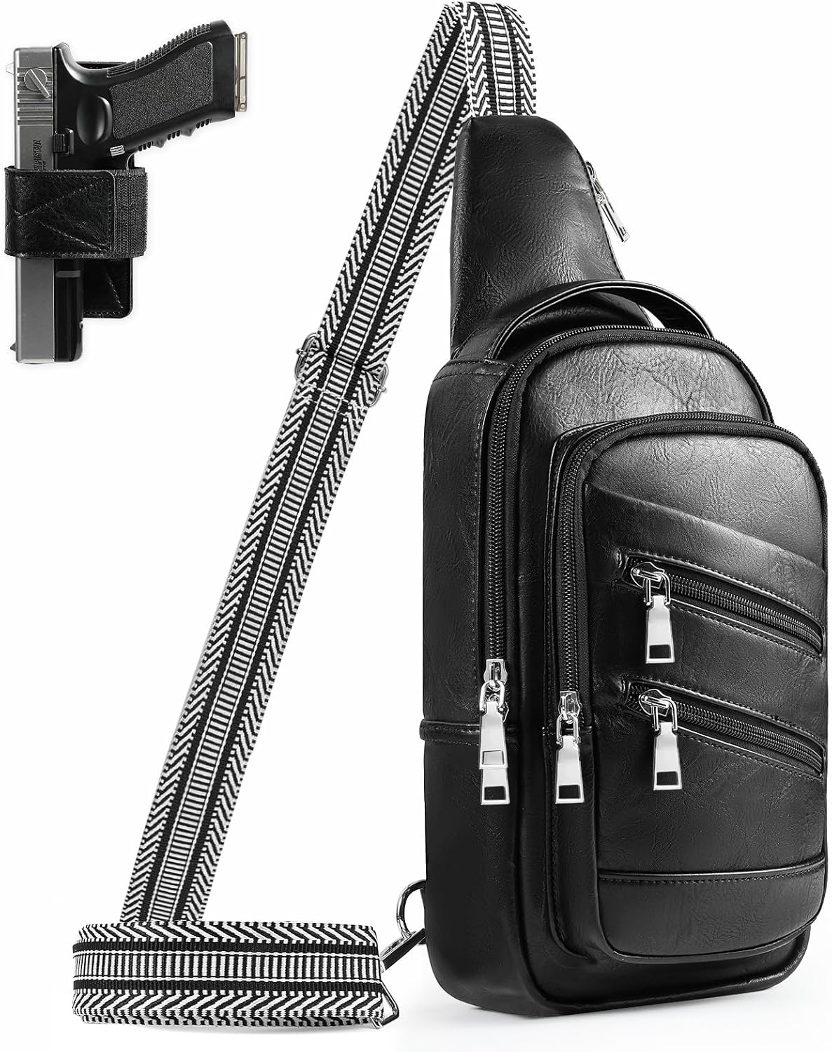 Conceal Carry Sling Bag - Virgan Leather Sling Backpack Fanny Pack Crossbody Chest Bags with Holster&Guitar Strap…