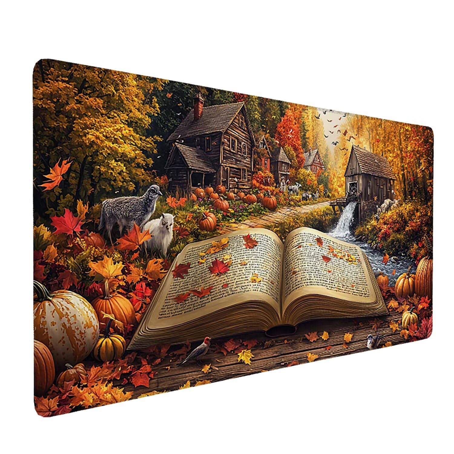 Podkładka pod mysz Jesienna sceneria Duża podkładka pod mysz do gier XXL 1000 x 500 mm, zmywalna, neoprenowa podkładka pod mysz - ze zszytymi krawędziami, antypoślizgowa gumowa podstawa, akcesoria