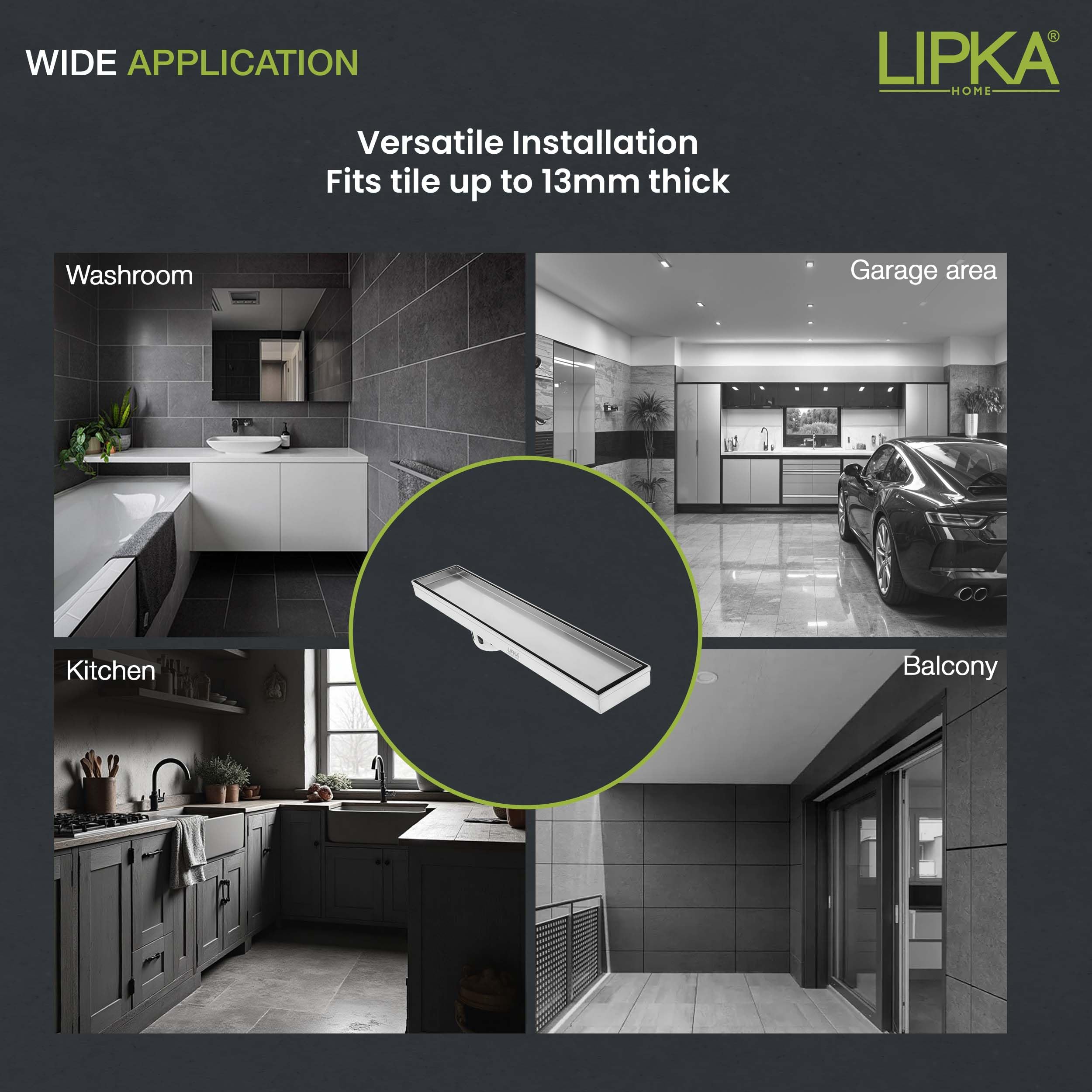 LIPKA Rectangular Tile Insert Shower Drain Channel | 18 x 3 Inches | Waste Water Floor Drain for 13mm Tile | 304 Stainless Steel | Invisible Shower Drainer Channel | Anti Cockroach Trap and Side Hole — Amazon image 8