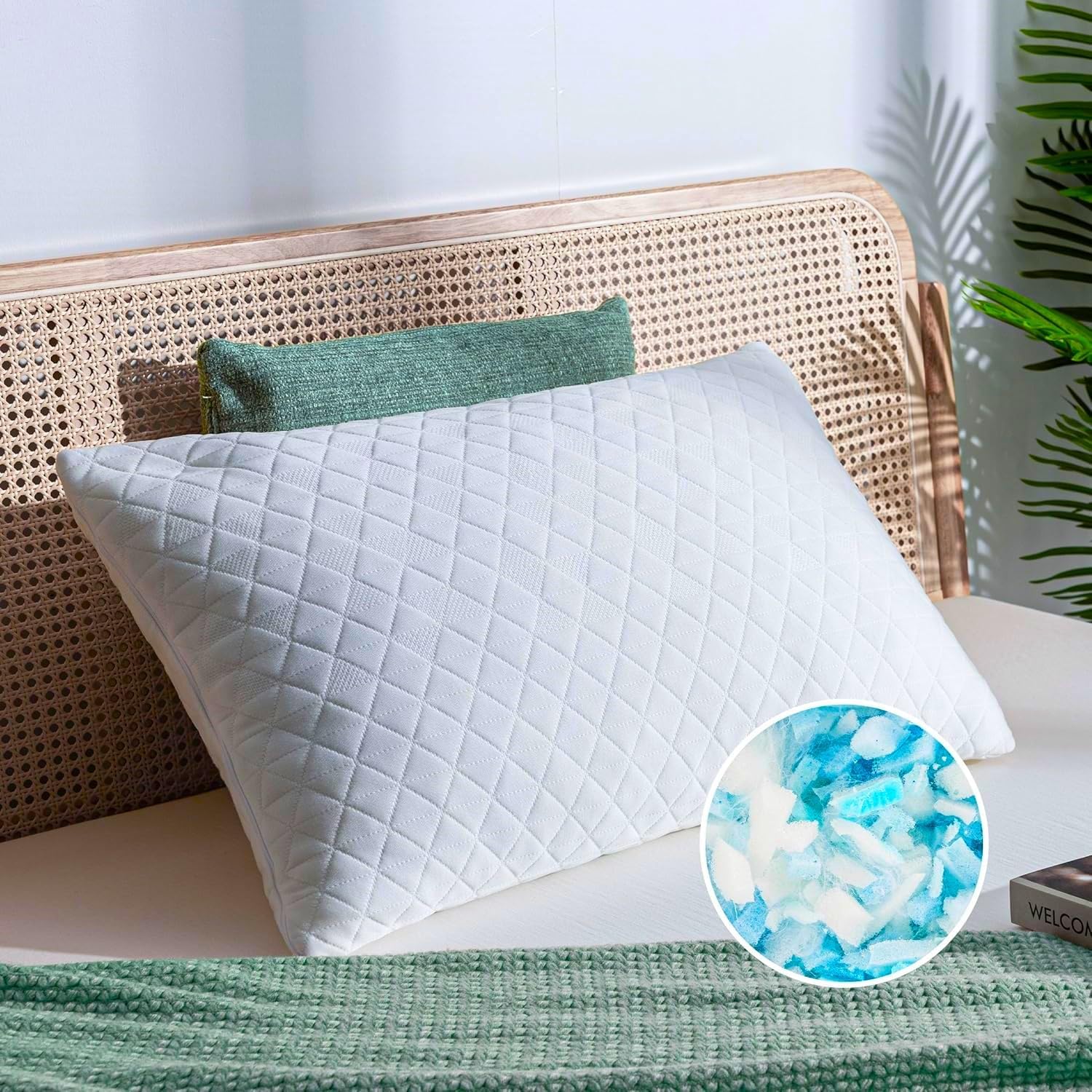 EGOHOME Shredded Memory Foam, Adjustable Bed Side, Back or Stomach Sleepers Neck Sleeping, Size Pillow with Removable Cover, Queen(1PC), White