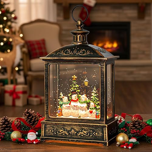 Globo de nieve navideño con forma de coro de muñeco de nieve brillante con música y temporizador, linterna de agua iluminada con pilas para regalos