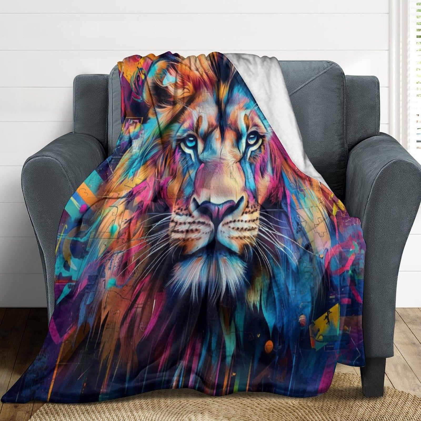 Couverture flanelle lion drap de lit doux et chaud toutes saisons