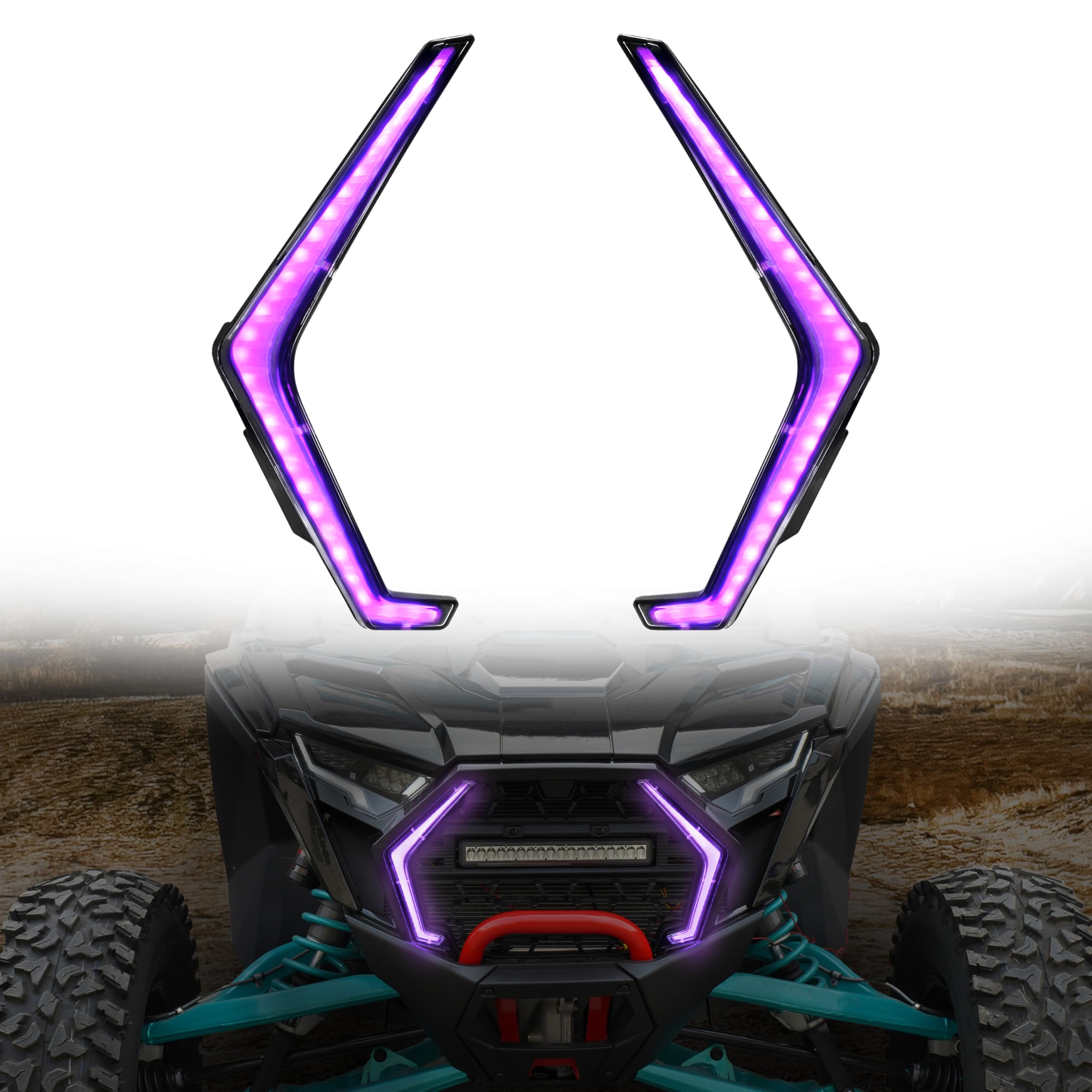 SLORIMOD LED Grille Accent Fang Lights for Polaris RZR PRO XP/PRO R/PRO S 2025, Waterproof Purple Running Lights & Signature Lamps, Replace #2417278, 2417279(2PCS, Plug & Play)