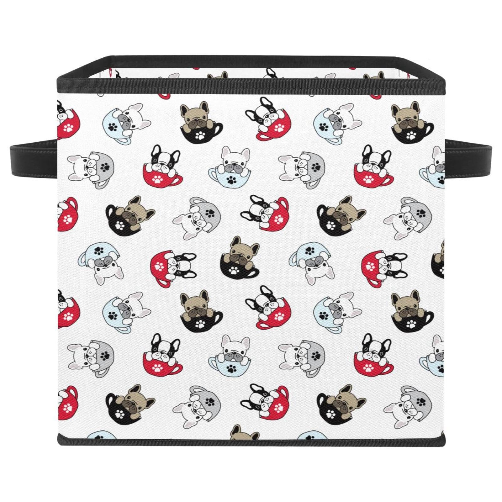 Boîte de rangement cube pliable en tissu avec motif carlin mignon pour chambre