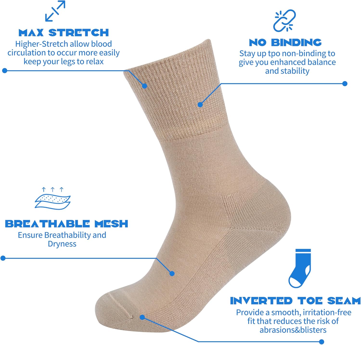 Forcool Merino Wool Non Binding Loose Top Cushioned Sole Dress Crew Diabetic Socks for Men and Women, M/L/XL, 3 Pairs - Image 4