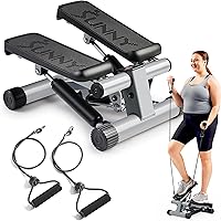 Sunny Health & Fitness Mini Stepper with Resistance Bands, 300lb Capacity, Quiet Hydraulic Drive, LCD Monitor & SunnyFit App - Compact Home Cardio
