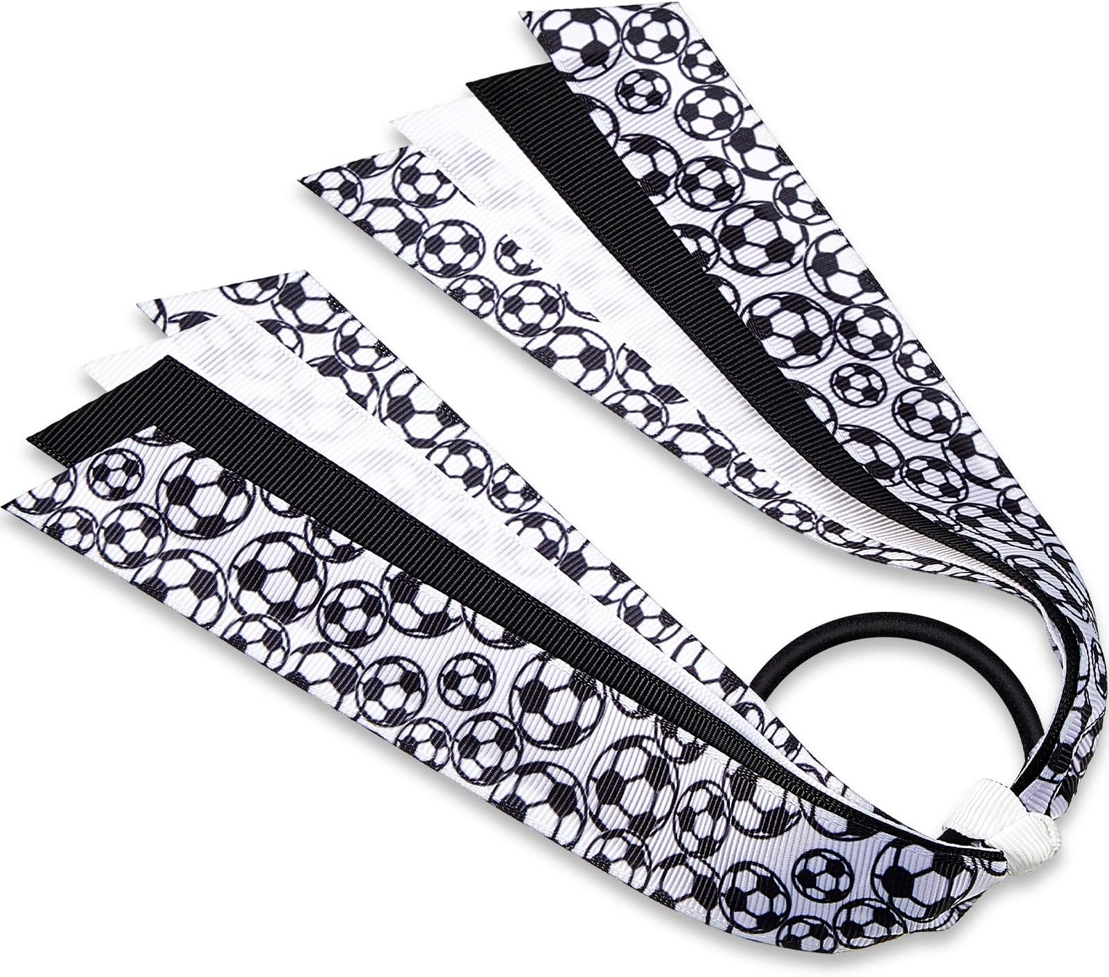 6 Pieces Soccer Hair Accessories for Girls Soccer Hair Bows Soccer Hair Ties Soccer Ribbons Hair Elastic Sport Ponytail Streamer Scrunchies for Women Players Coaches Teams