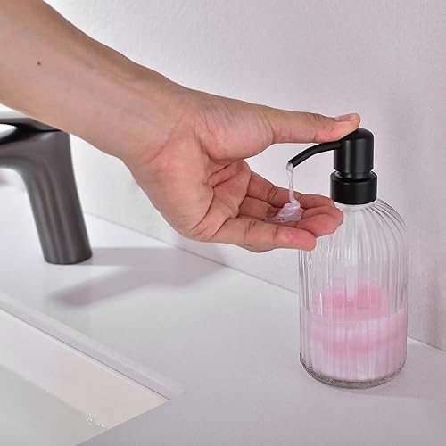 Miniatura 3 de Dispensador de jabón de cocina negro mate, dispensador de jabón líquido de baño con bomba de acero inoxidable a prueba de óxido, botella de vidrio