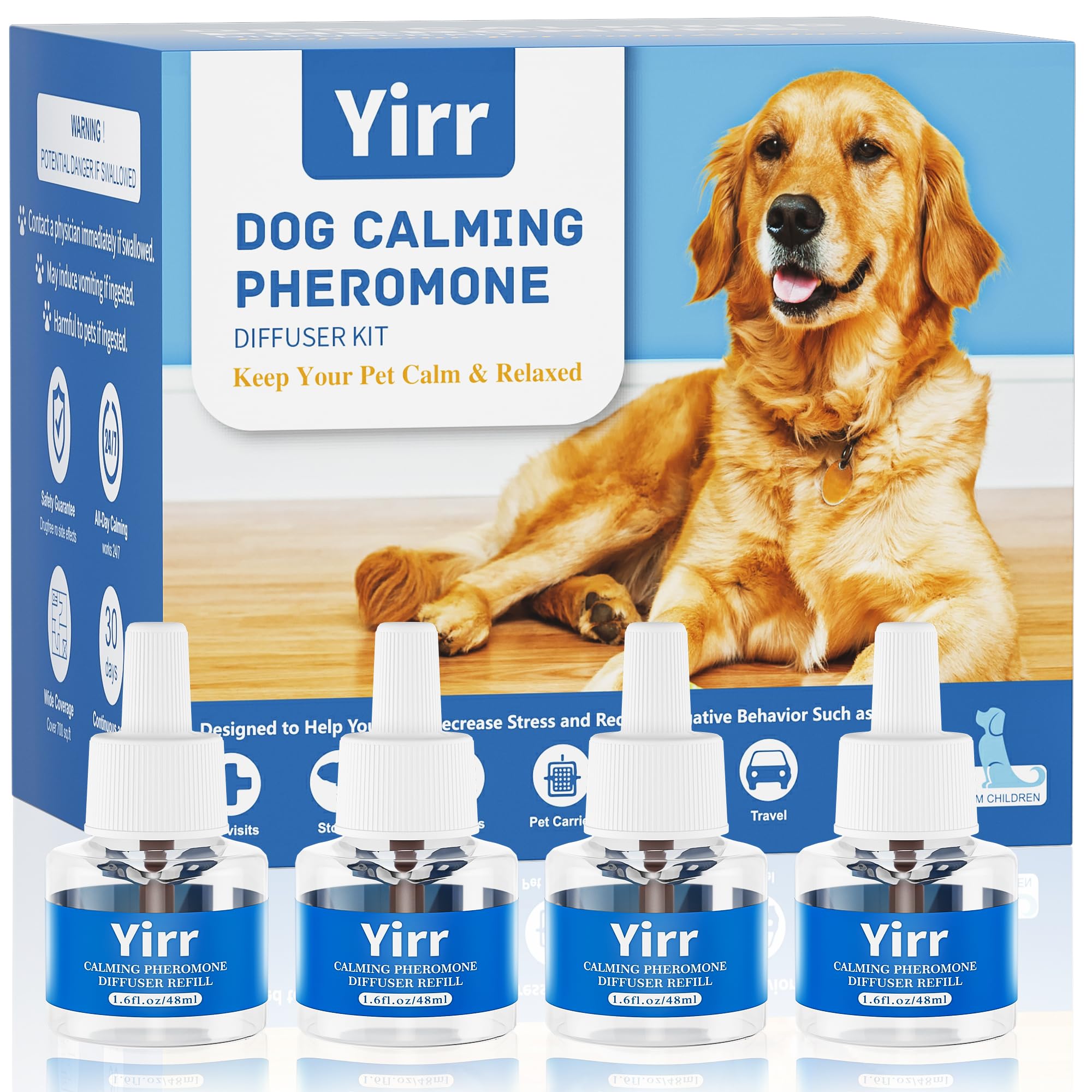 Mikccer 120 Days Refill for Dog Calming Plug-in, Effective Pheromone Relaxants for Dogs to Relieve Stress, Separation Anxiety, Fighting & Scratching, Fits All Common Diffusers Plug in, 4 Pack(48ml)