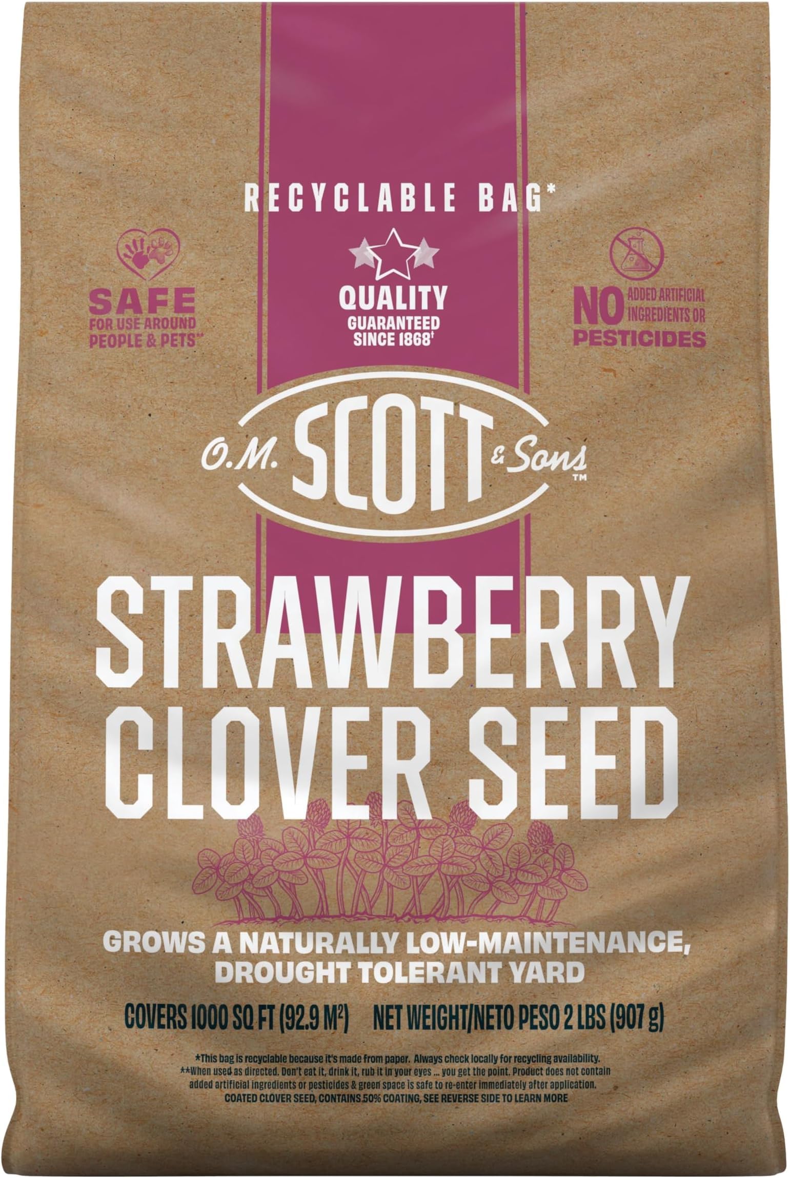 O.M. Scott and Sons Clover Seed, Lawn Seed Grows a Naturally Low Maintenance, Drought-Tolerant Lawn, 1,000 sq. ft., 2 lb. (Pack of 6)