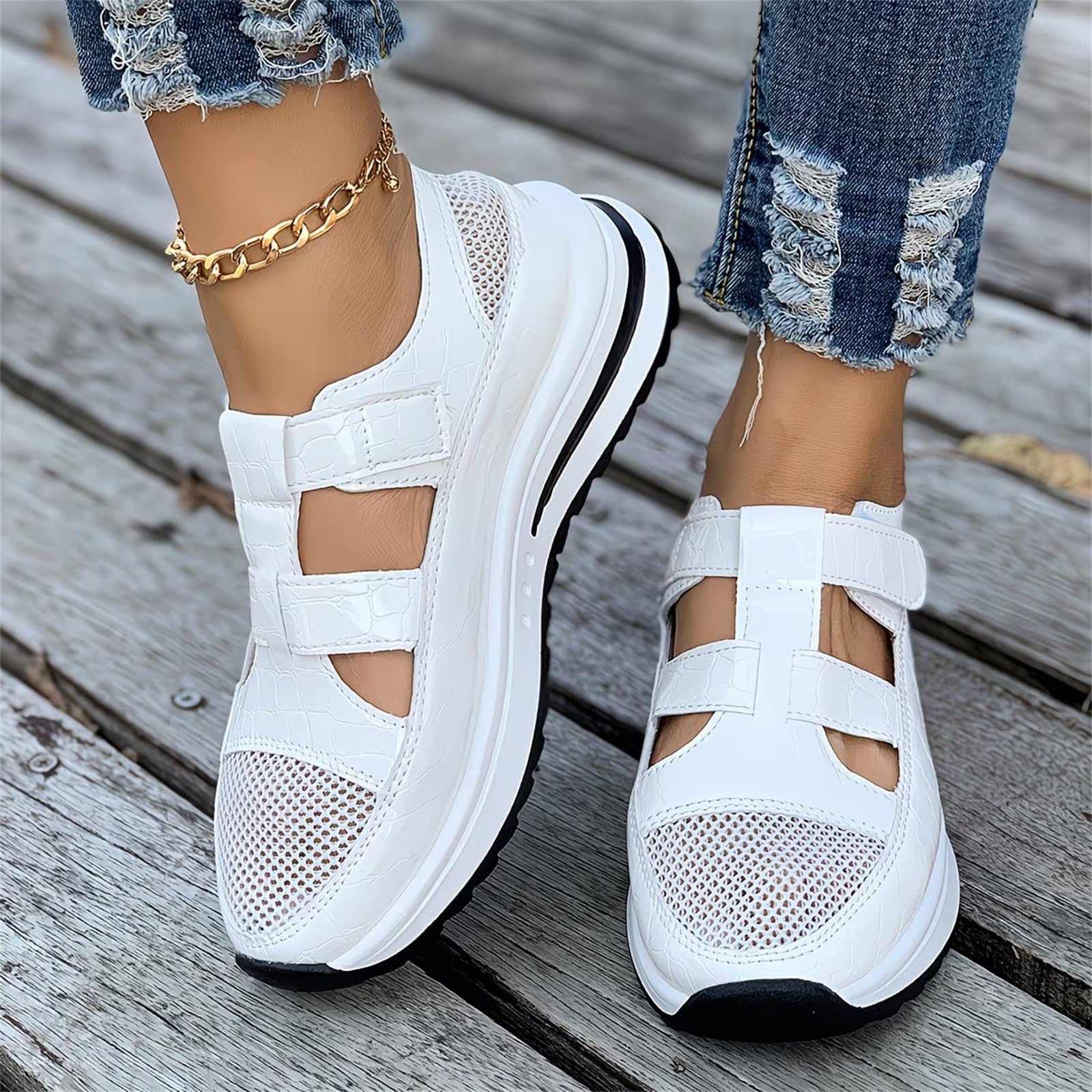 Zapatillas Confort Mujer Pie Ancho Zapatillas Blancas Zapatillas De Caminar Mujer Verano Sandalias Ortopedicas Mujeres Confort Sandalias Mujer Compensado Transpirable Deporte Senderismo Playa Danza