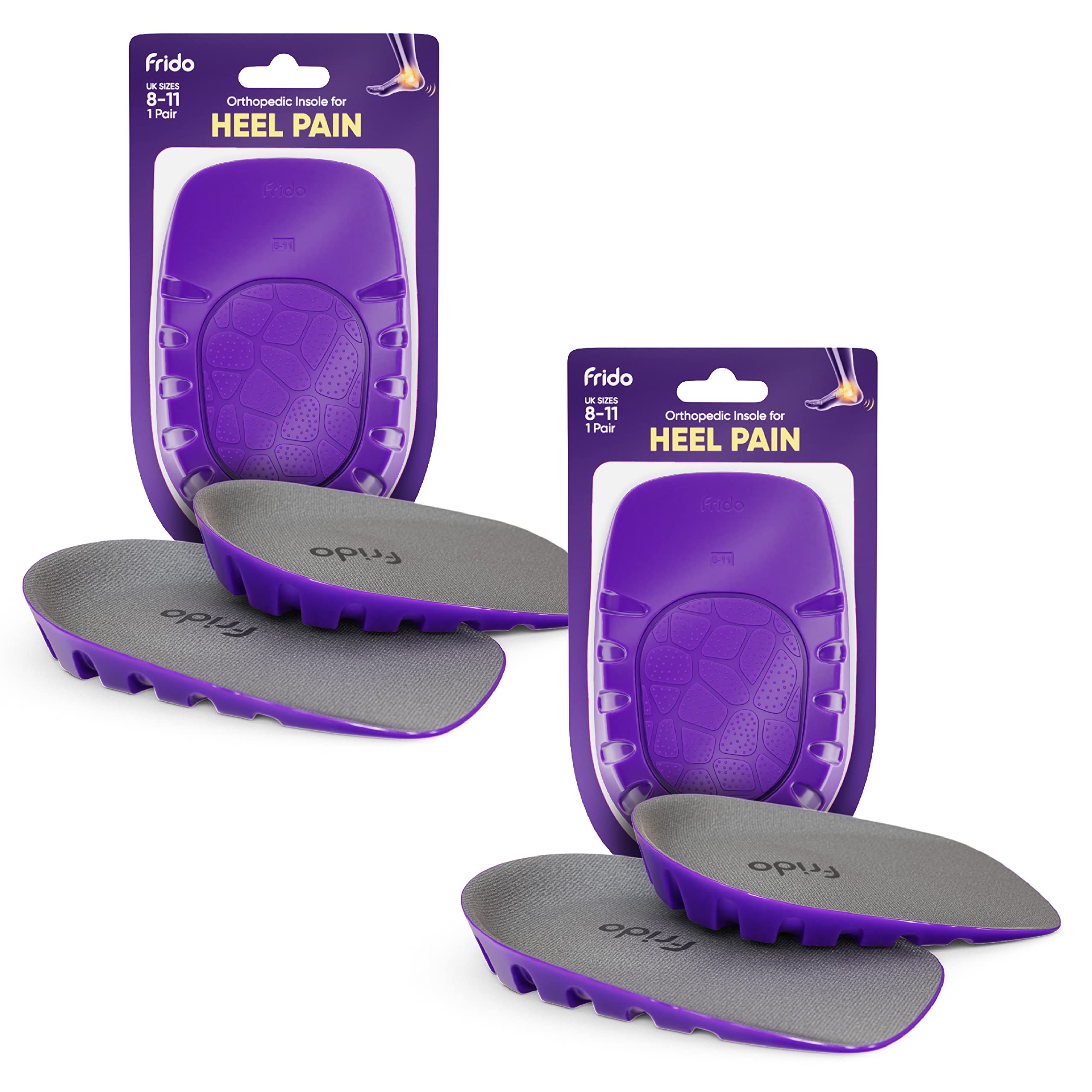 Frido Orthopedic Heel Pads For Heel Pain Relief |Heel Insole For Extra Cushioning & Comfort | Slim Designed Heel Cushions For Shock Absorption | Plantar Fasciitis Support | Large (Uk 8-11) | Pack Of 2