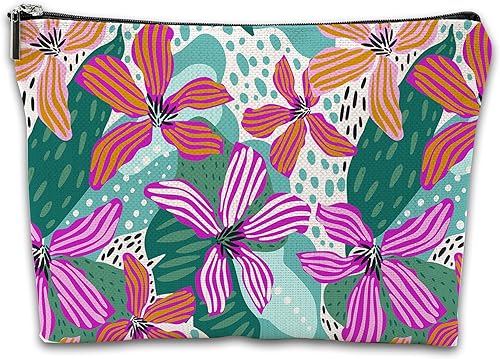 iapodiad Bolsa de maquillaje Abstact de flores tropicales, bolsa de cosméticos, mini bolsa de aseo portátil de viaje, organizador de brochas de