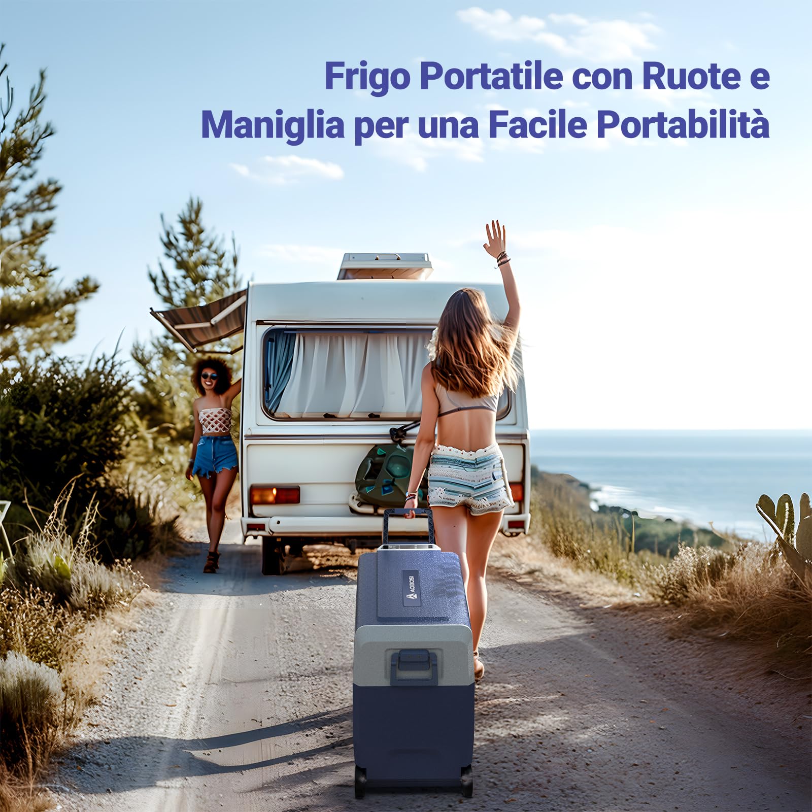 AAOBOSI Frigo Portatile 60 L, Frigo Per Auto, Frigorifero da Viaggio con APP, -20 ℃ a 20 ℃, 12/24 V DC e 100/240 V AC,Per Auto, Camion, Camper, Barca e Presa Di Corrente, Zona Singola