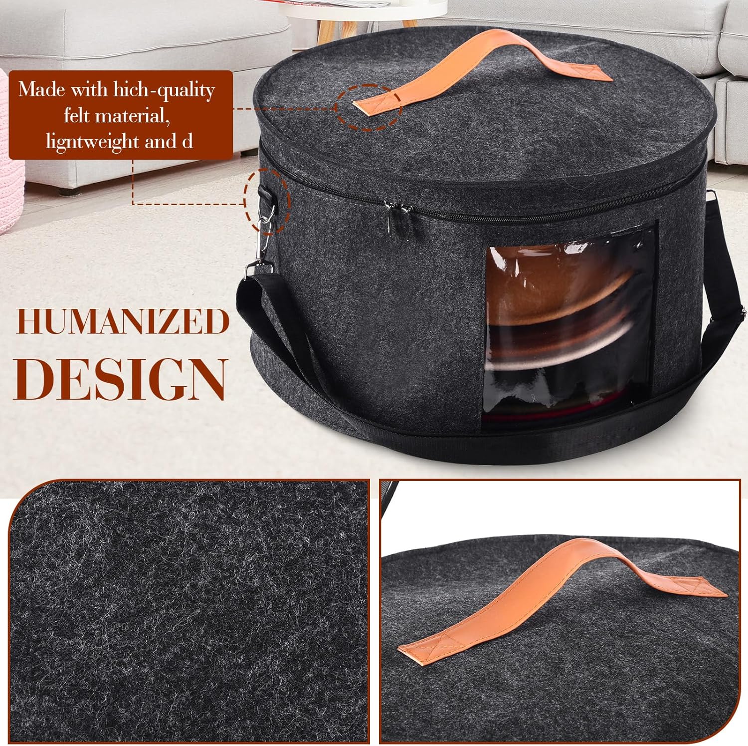 Suzile 4 Pack Large Round Foldable Hat Box for Women Storage Holds up to 6-10 Hats Cowboy Hat Box with Lid Handles Closet Cowboy Case Organizer Clothes Case for Travel Gift(Dark Gray,Felt)