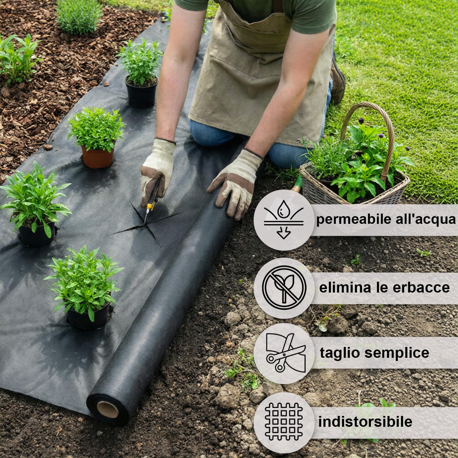 Montafox Telo Pacciamatura 100m² – 100g/m² permeabile all’Acqua 1 x 100m Arrotolato – Tessuto Non Tessuto antierbacce per Giardino, aiuole e Ghiaia