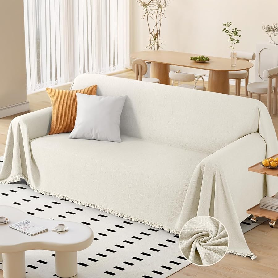 TAOCOCO Couch Cover Sectional Couch Covers Blanket Living Room Furniture Protector for 3 Cushion Couch Sofa Oversized Couch Cover Thick Durable Couch Covers with Tassels (71''x150'' Beige) - image 4