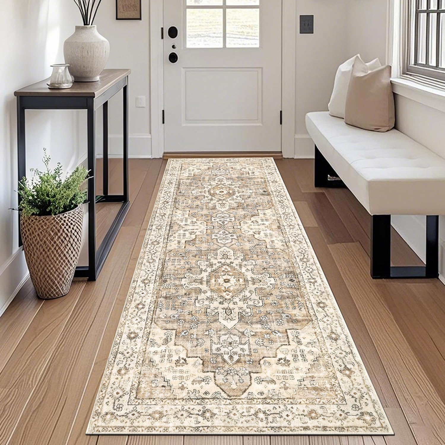 SHACOS Alfombra Pasillo Antideslizante Pelo Corto 60x180cm Alfombra Corredor Pasillo Suave Vintage Desgastada para Dormitorio, Pasillo, Entrada, Cocina, Lavandería