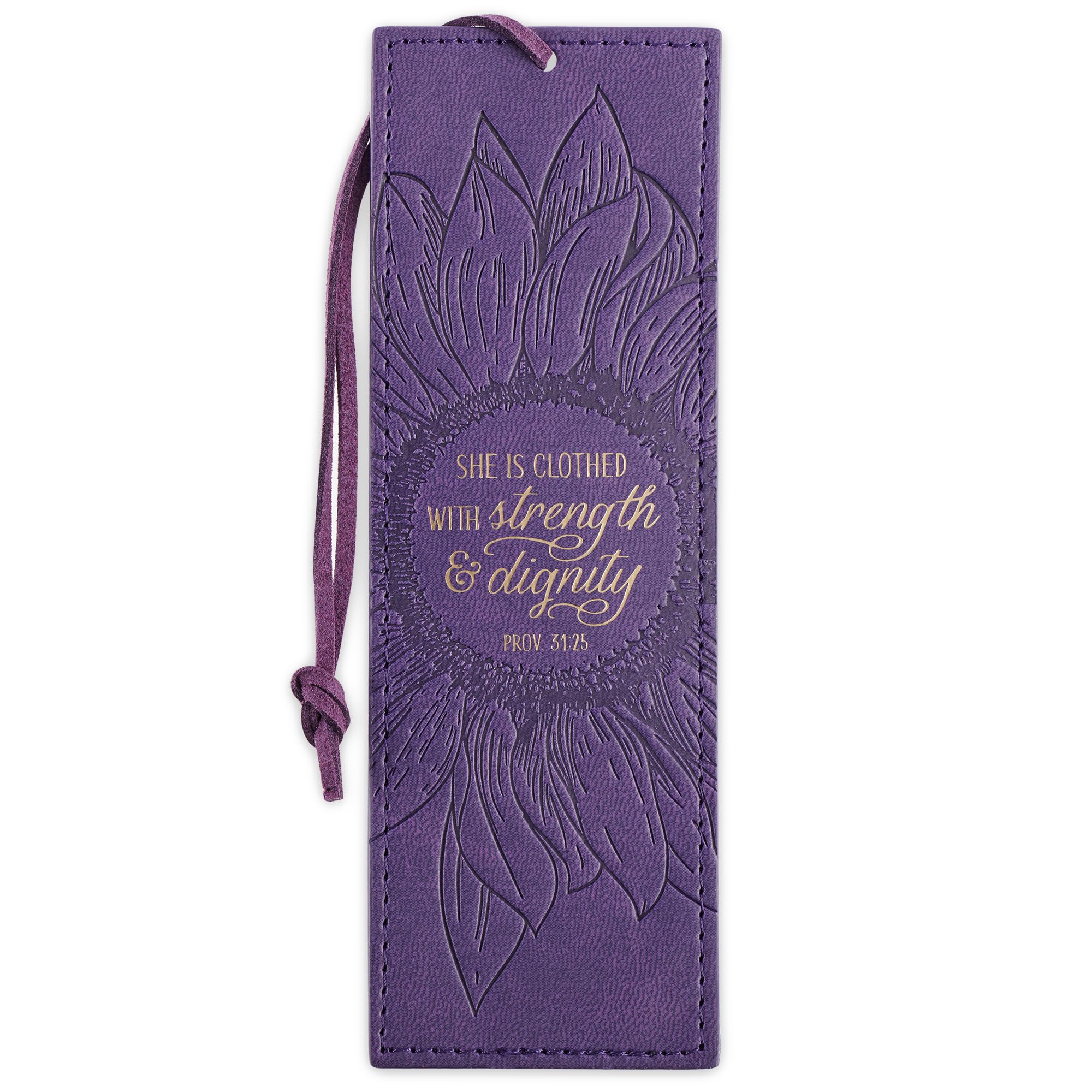 Christian Art Gifts Vegan Leather Scripture Bookmark for Women: Strength and Dignity - Proverbs 31:25 Inspirational Bible Verse Heat-Debossed,