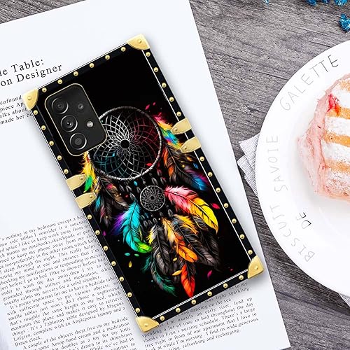 Miniatura 6 de DAIZAG Funda compatible con Samsung Galaxy A52 Classic Feather Dream Catcher, funda dorada cuadrada suave a prueba de golpes, funda protectora para