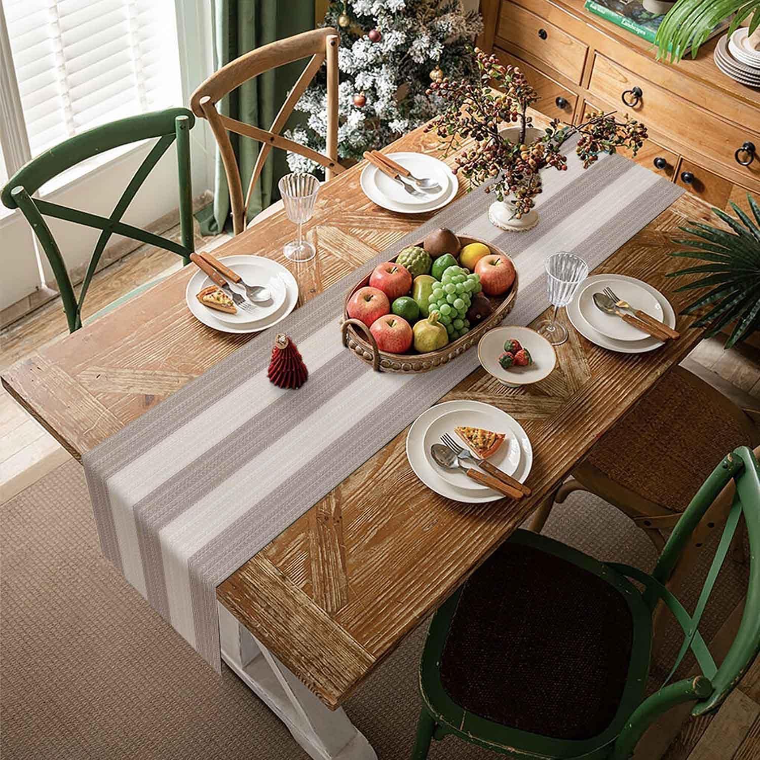 Avalune Tischläufer Modern Beige Braun Streifen Herbst Landhausstil Vintage Leinenoptik Schmal Kurz Läufer Tisch Abwaschbar Outdoor Frühling Tischdeko für Esstisch Party Drinnen Urlaub Deko 40x140 cm Küche, Haushalt & Wohnen
