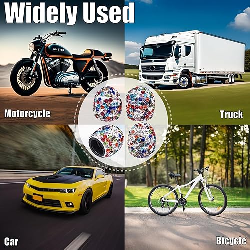 Vista 27 de 4 tapas de válvula de vástago de neumático con diamantes de cristal brillante, a prueba de polvo, tapas universales para válvulas de neumáticos