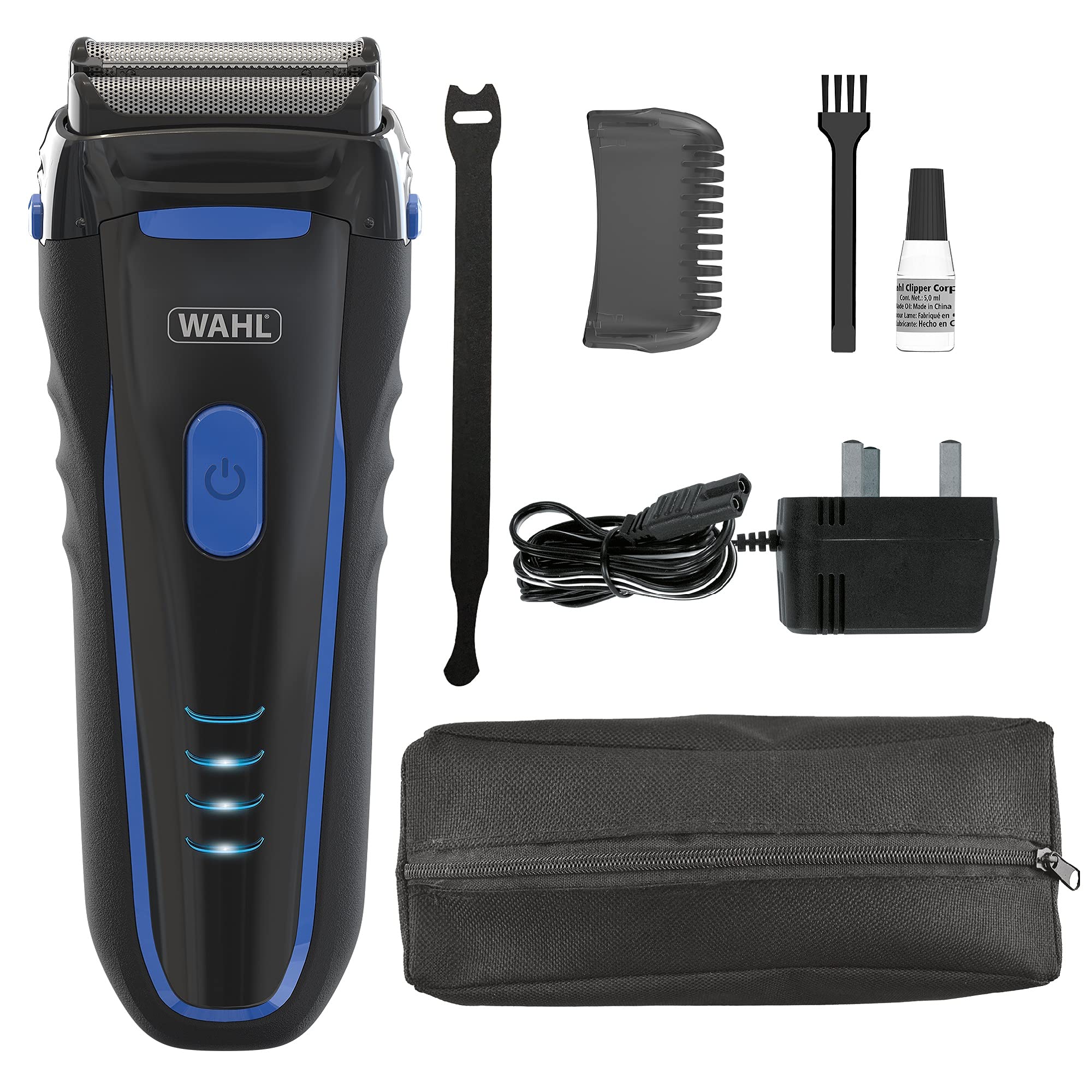 Wahl Clean and Close, Men’s Shaver, Electric Shavers for Men, Beard Shaving, Face Shaver, Flex Foil, Waterproof, Easy Clean, Rubber Grip, LED Power Display, Black and Blue