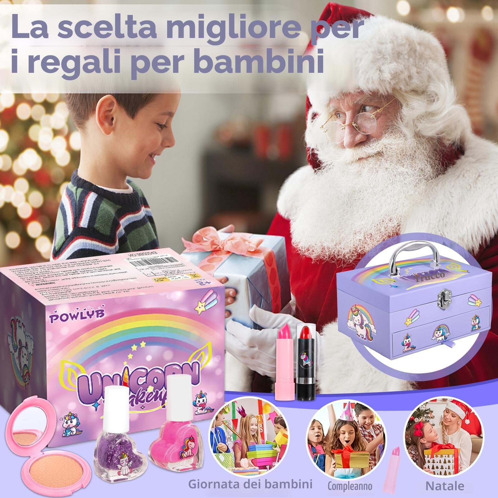 Trucchi Bambina Set, Sicuro e Atossico e Lavabile Valigetta Trucchi Bambina Anallergici, Trousse Trucchi Bambina Natale Compleanno Regalo 4 5 6 7 8 9 10 Anni