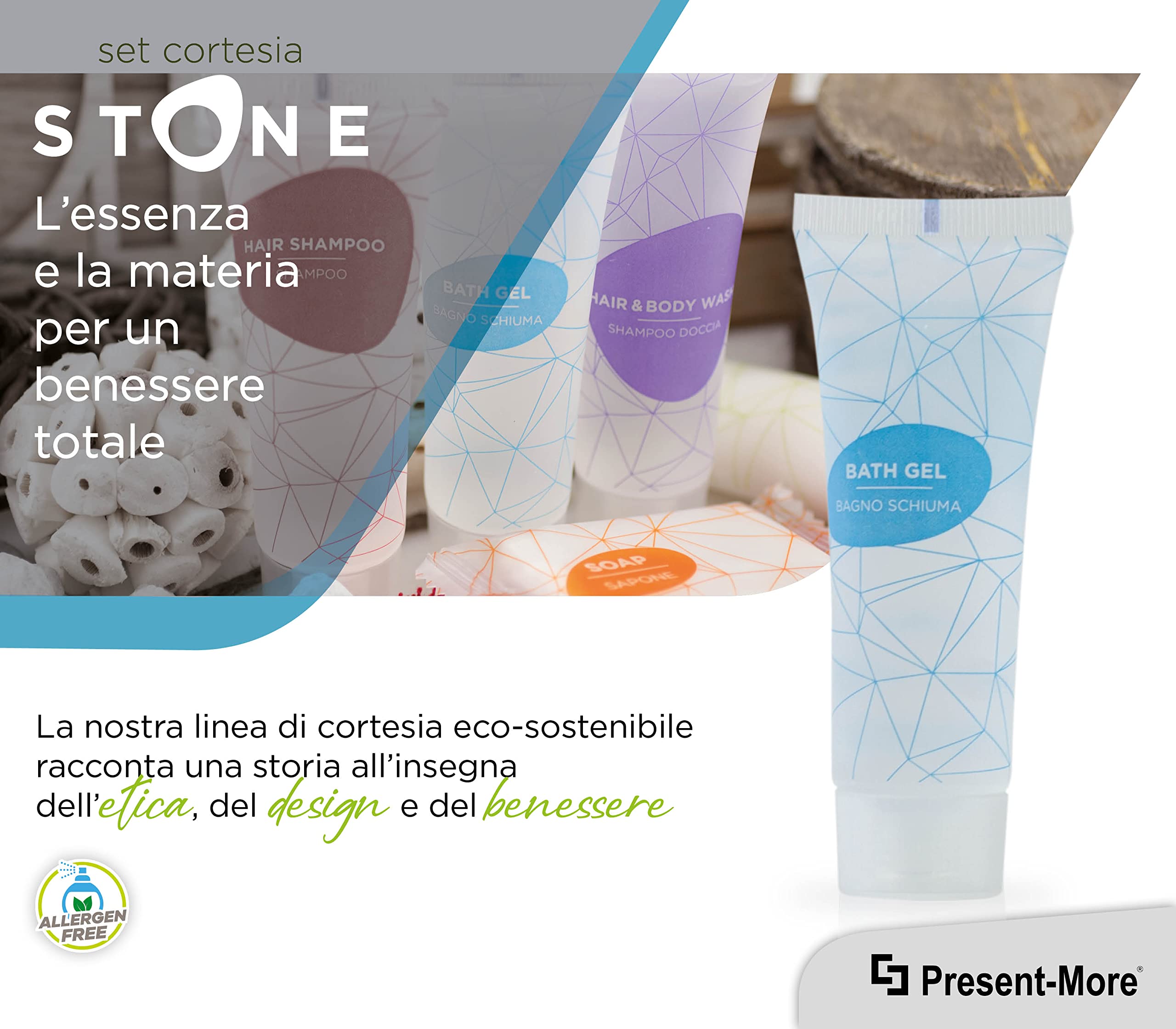 Bagnoschiuma Monodose Stone 30ml 250 Pezzi Senza Allergeni Fragranza Relaxing per Hotel B&B