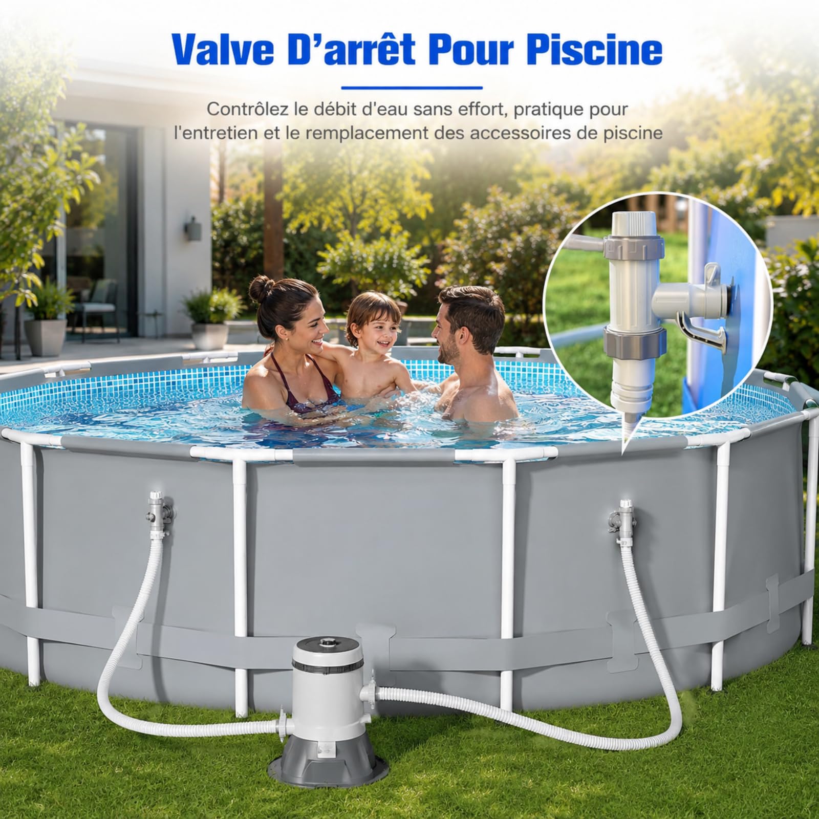 Lot De 2 Vannes D'arrêt pour Piscine avec Raccords De Tuyau 32 Mm / 38 Mm, Adaptateur De Tuyau Et Support De Tuyau, Pièces De Rechange pour Piscine Hors Sol