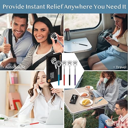 Miniatura 6 de Rascadores telescópicos para espalda, garras de oso, masajeador de manos, con asas de goma, portátiles, de metal, 4 unidades