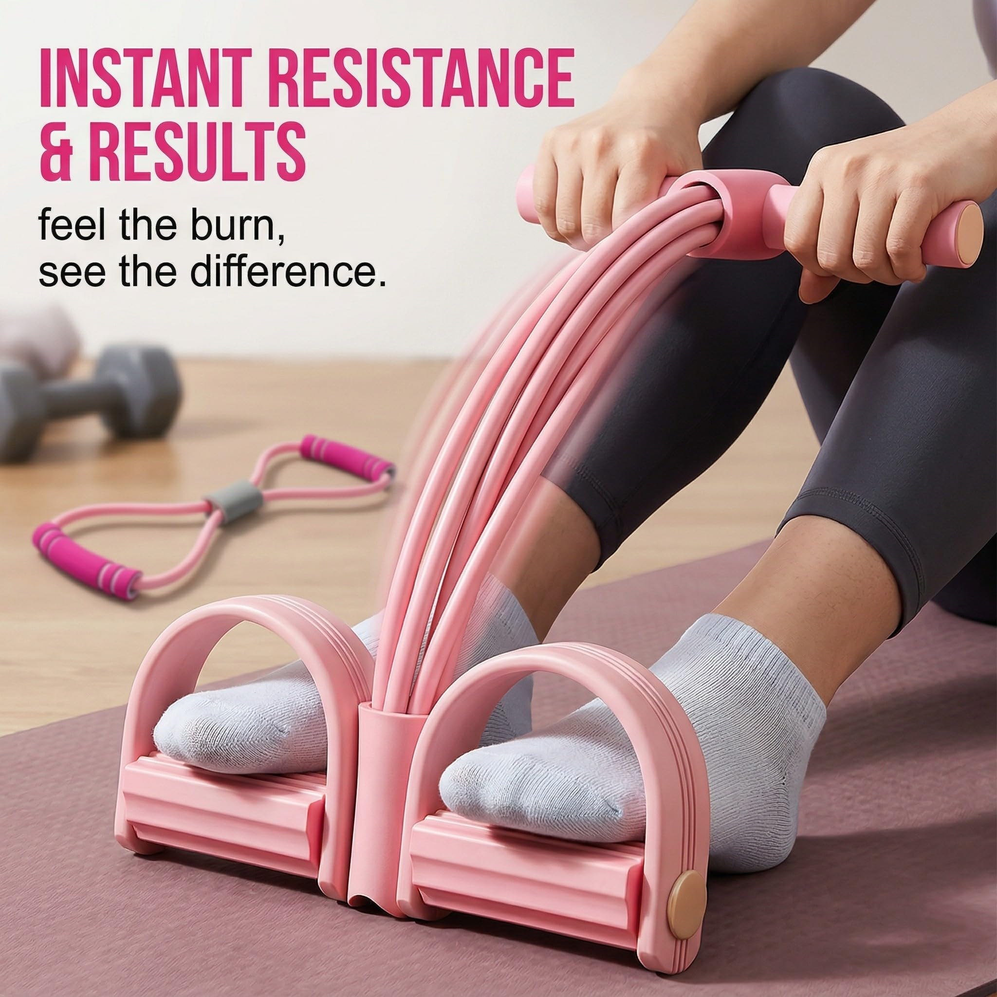 elastici fitness, Fitness Corda Eelastica per Pedali con Figura 8 Estrattori e Fasce Fitness, Corda Elastica in Gomma a 6 Tubi, Fasce per Esercizi Fitness Sicure Non Tossiche（Rosa）