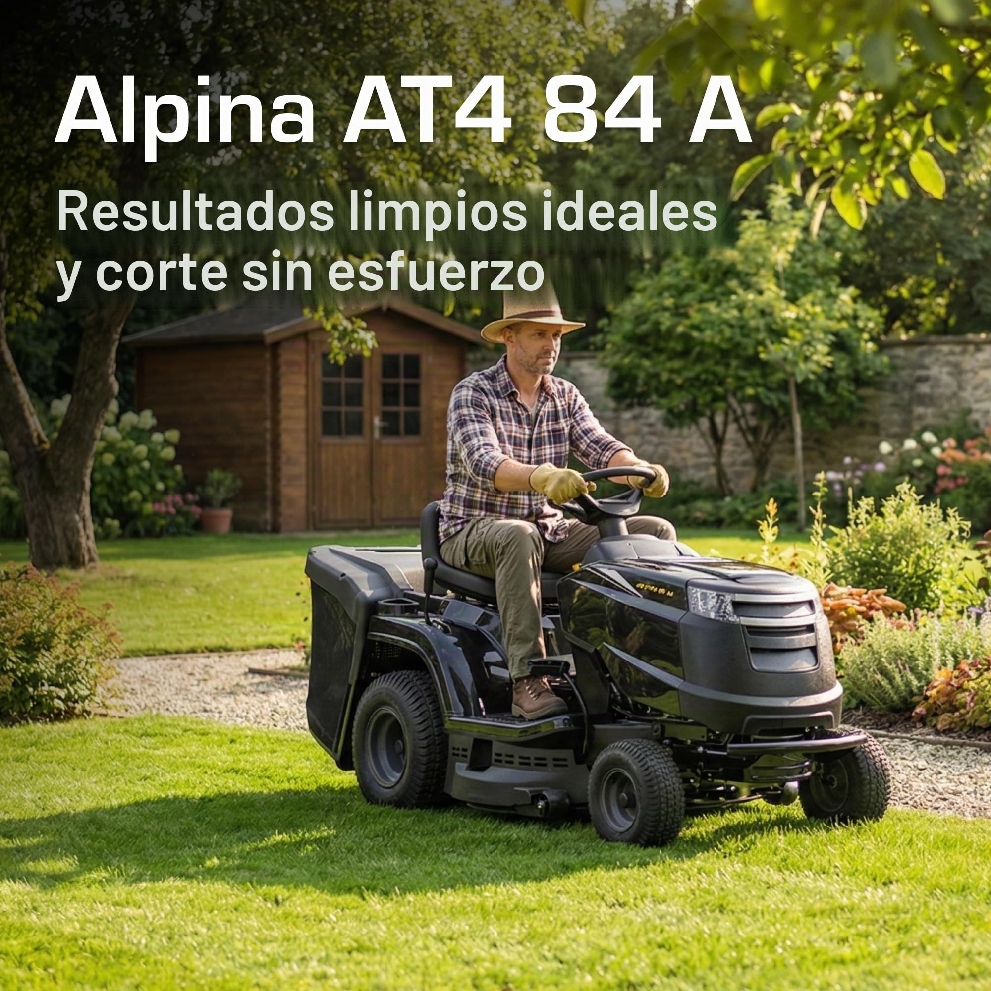 Alpina AT4 84 A – Tractor cortacésped de Gasolina con Motor STIGA de 352 CC, Ancho de Corte de 84 cm y recogedor de 200 litros