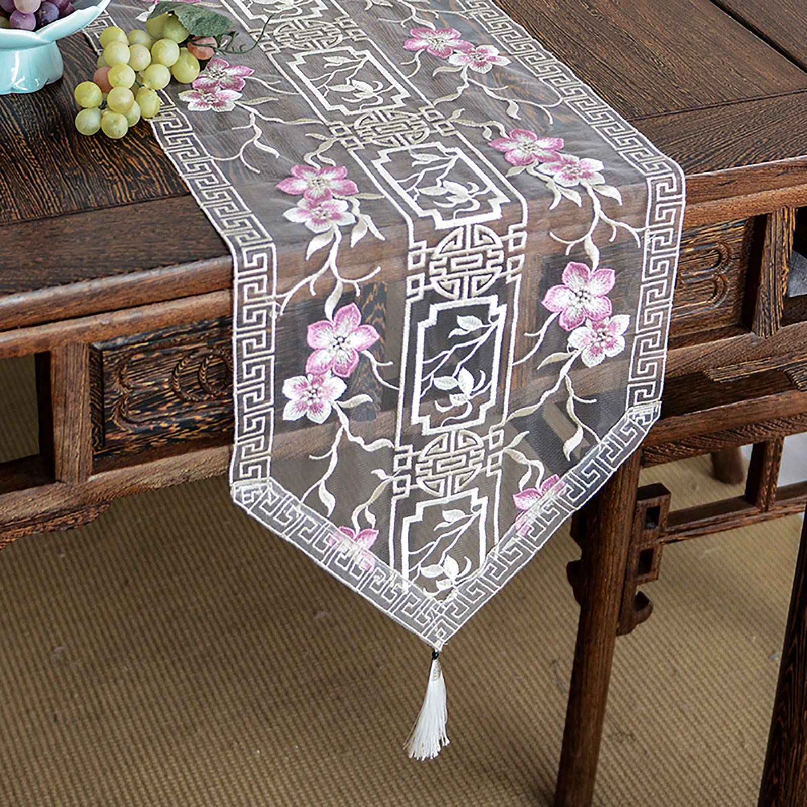Elegante e lussuoso Runner da tavolo in organza a strati con stampa oro Runner da tavolo in organza for decorazioni for la Cucina di casa, matrimonio, ringraziamento, Natale Regali di festa(B,0*240cm)