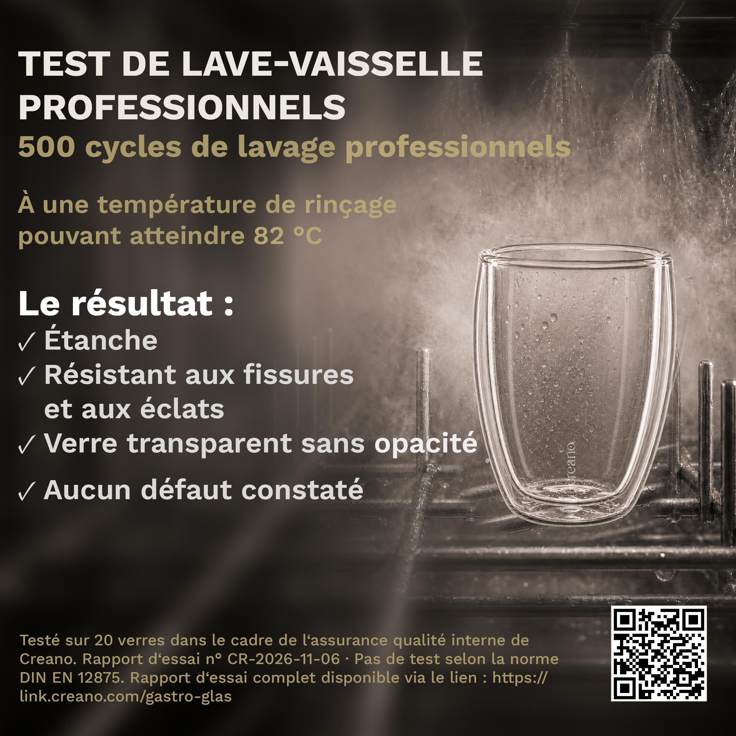 Creano PREMIUM Verres à double paroi 250 ml – Lot de 6 | 100 % compatibles lave-vaisselle grâce au joint GastroSeal – Qualité professionnelle