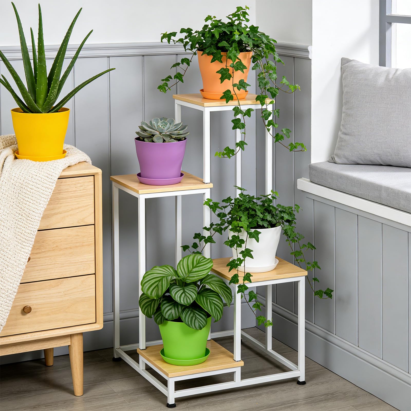 8 Pack Plastic Plant Pots 14cm/5.5-in Flower Pots with Drainage Holes and Tray Modern Decorative Planter Pot Indoor Outdoor Planters for All House Plants(8 Colour) — view 6