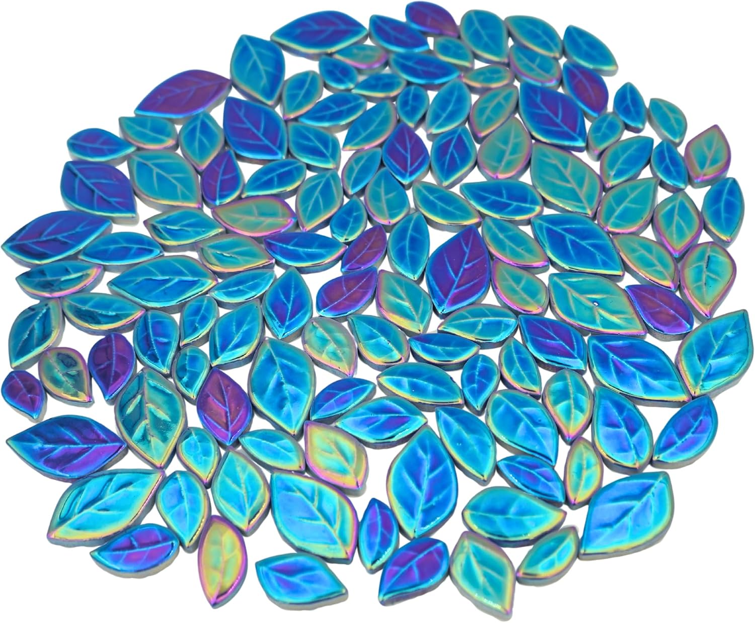 New Ceramic Leaf Mosaic Tiles, Mixed Sizes, 1.1 lbs, Beautiful Colors, Perfect for DIY Crafts, Indoor & Outdoor Decor, Garden Art & Mosaic Projects (Iridescent Royal Blue)