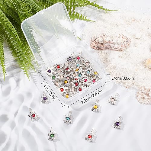 Miniatura 6 de SUNNYCLUE 1 caja de 50 dijes de tortuga, cuentas de tortuga a granel, dijes de tortugas marinas, cuentas de piedras preciosas sintéticas turquesas,