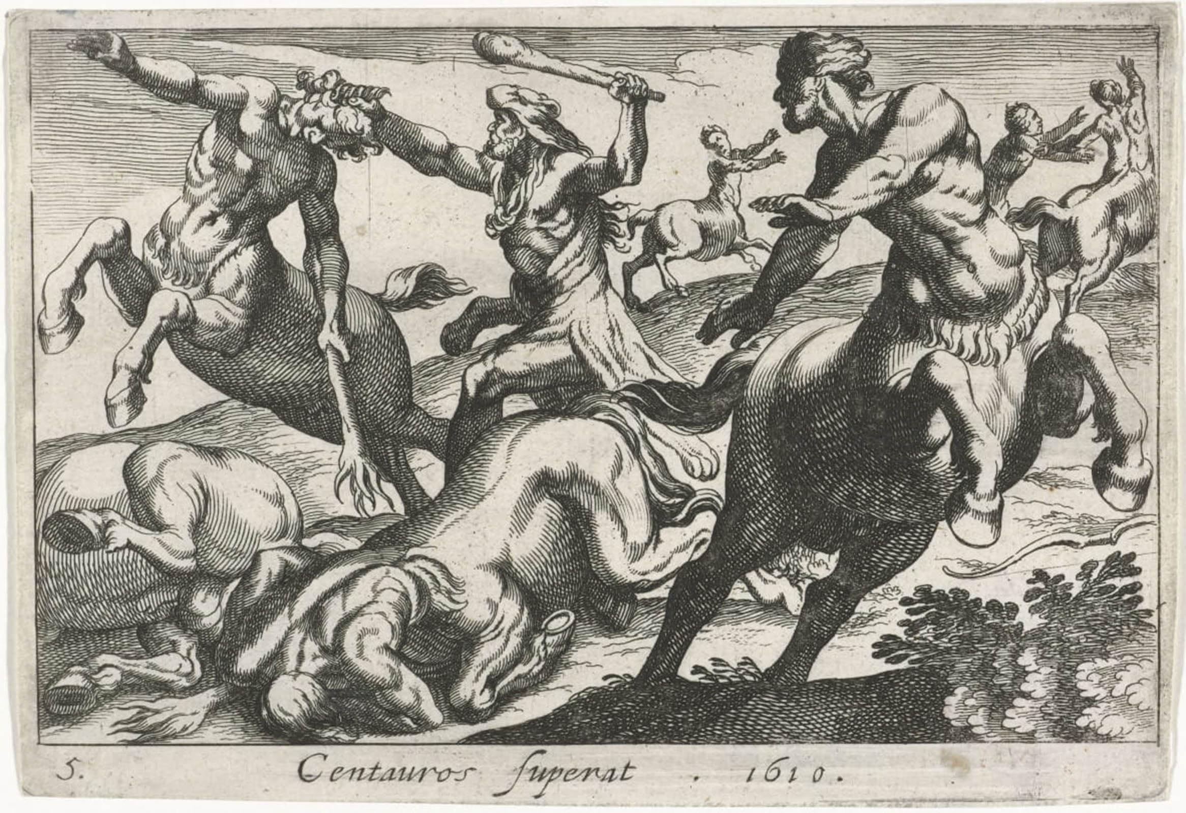 POSTERIIk Famous Modern Artwork Art Mural Hercules in Combat with the Centaurs by Simon Frisius Oil Paintings Pictures for Home Decor 60x90cm