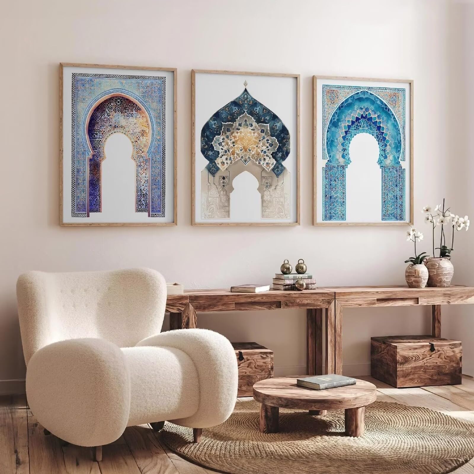 JORCEDI 3 pcs Vintage Moroccan Arch Wall Art, Boho Print Poster, Canvas Wall Decoration for Living Room Bedroom Home Decor, Unframed (colourful,40 * 50cm)