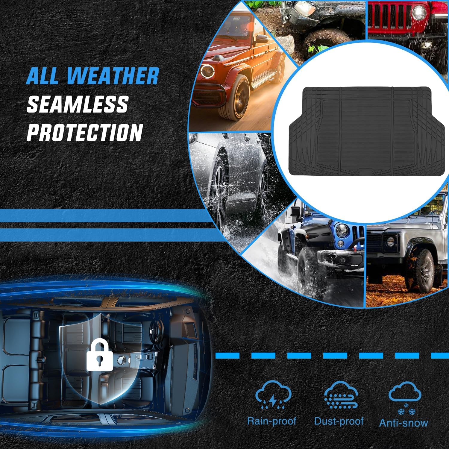 Nilight Rubber Cargo Mats for Cars Trucks SUVs,Universal Trim to fit for Most Vehicles,All Weather Protection Heavy Duty Cargo Liners - Image 5