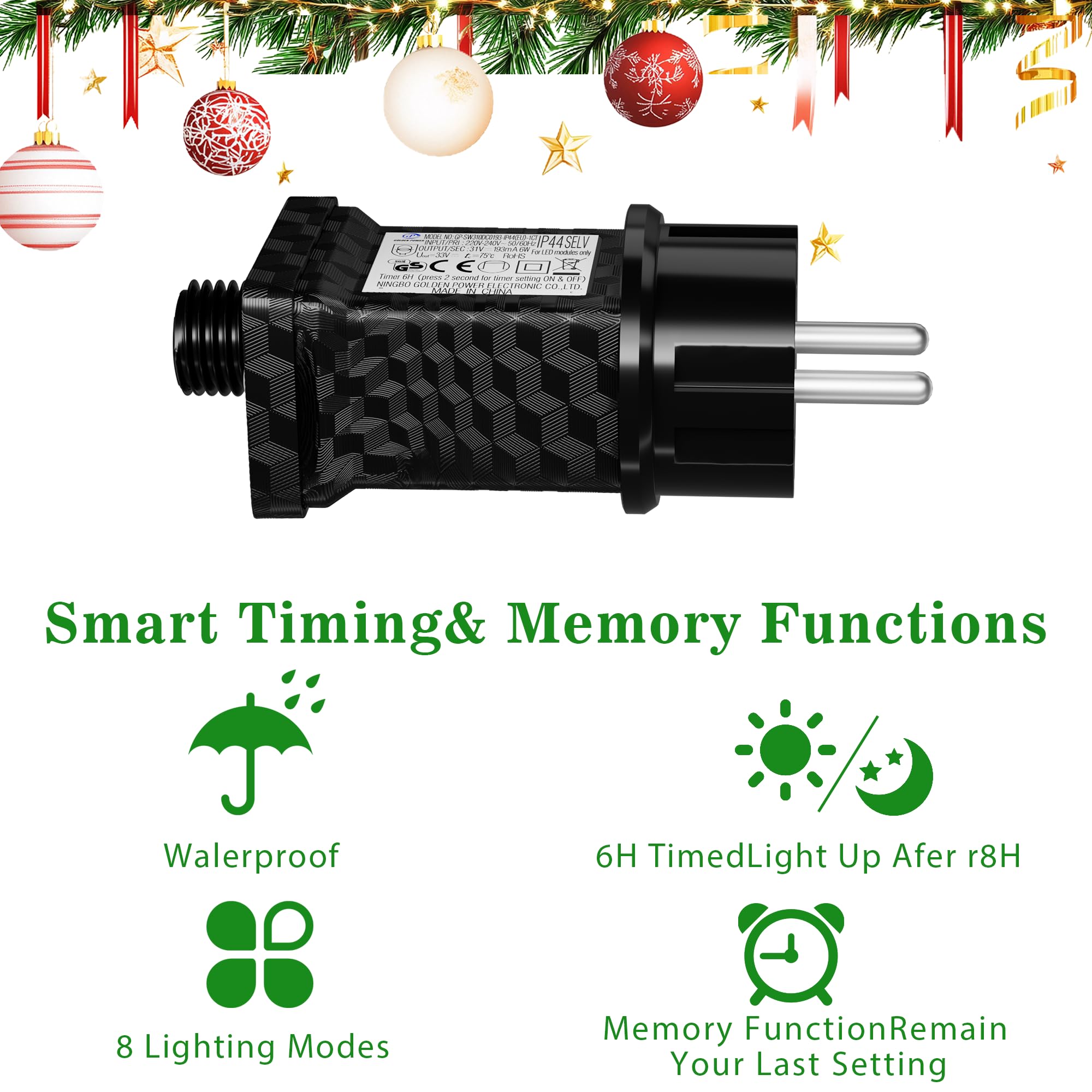 Trasformatore Per Luci Di Natale Con Timer E 8 Modalità Lampeggio – Ingresso 220-240V, Uscita 31V, Potenza Max 7,2W, Impermeabile IP44, Per LED