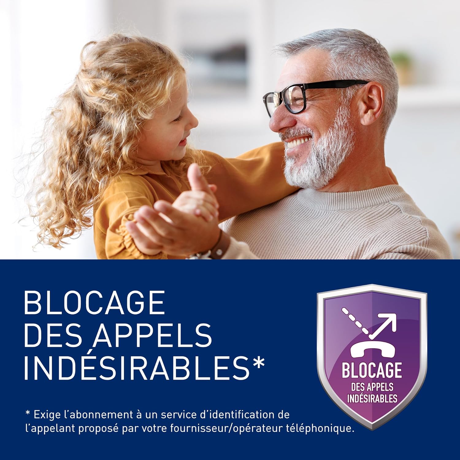 Call blocking feature on Panasonic phone with shield icon