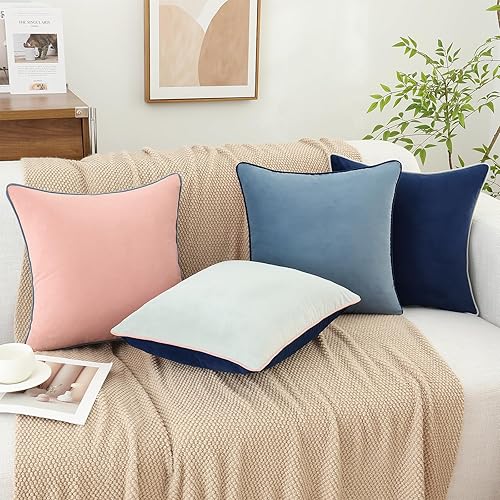 Miniatura 6 de Mecatny Juego de 4 fundas de almohada de terciopelo suave de 18 x 18 pulgadas, fundas de almohada decorativas coloridas para sofá cama, fundas de