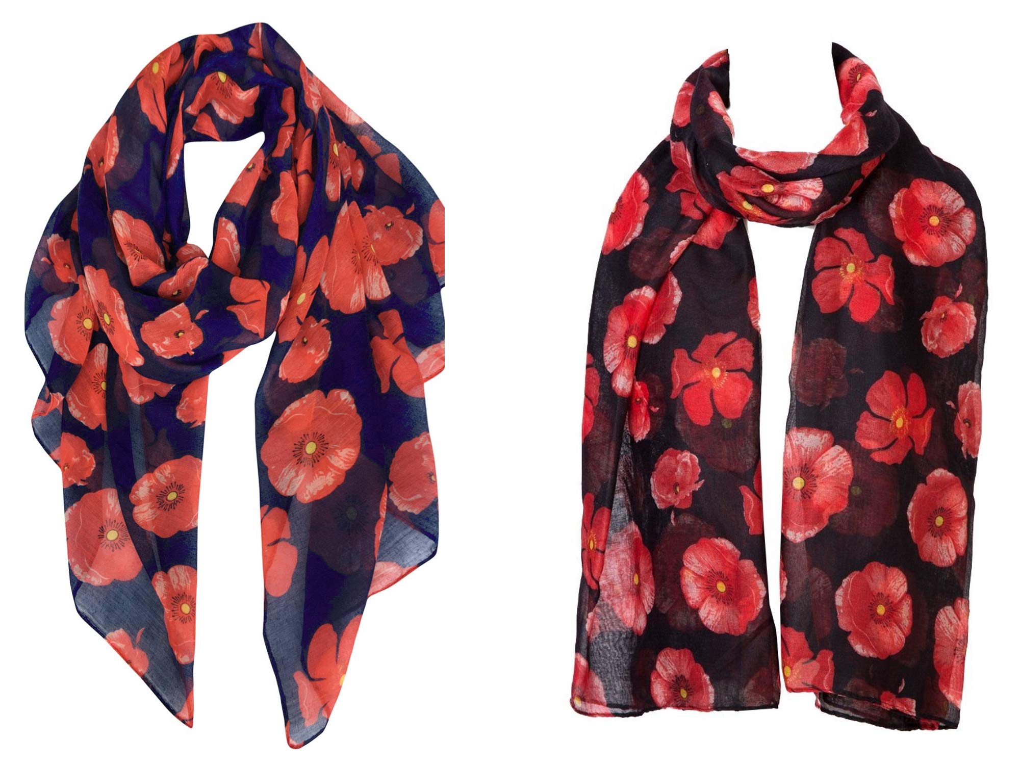 World Of Shawls Women's Poppy Black/Navy Christmas Bonanza Pack Of 2 Scarves Wrap Shawl Scarf For (, 2)