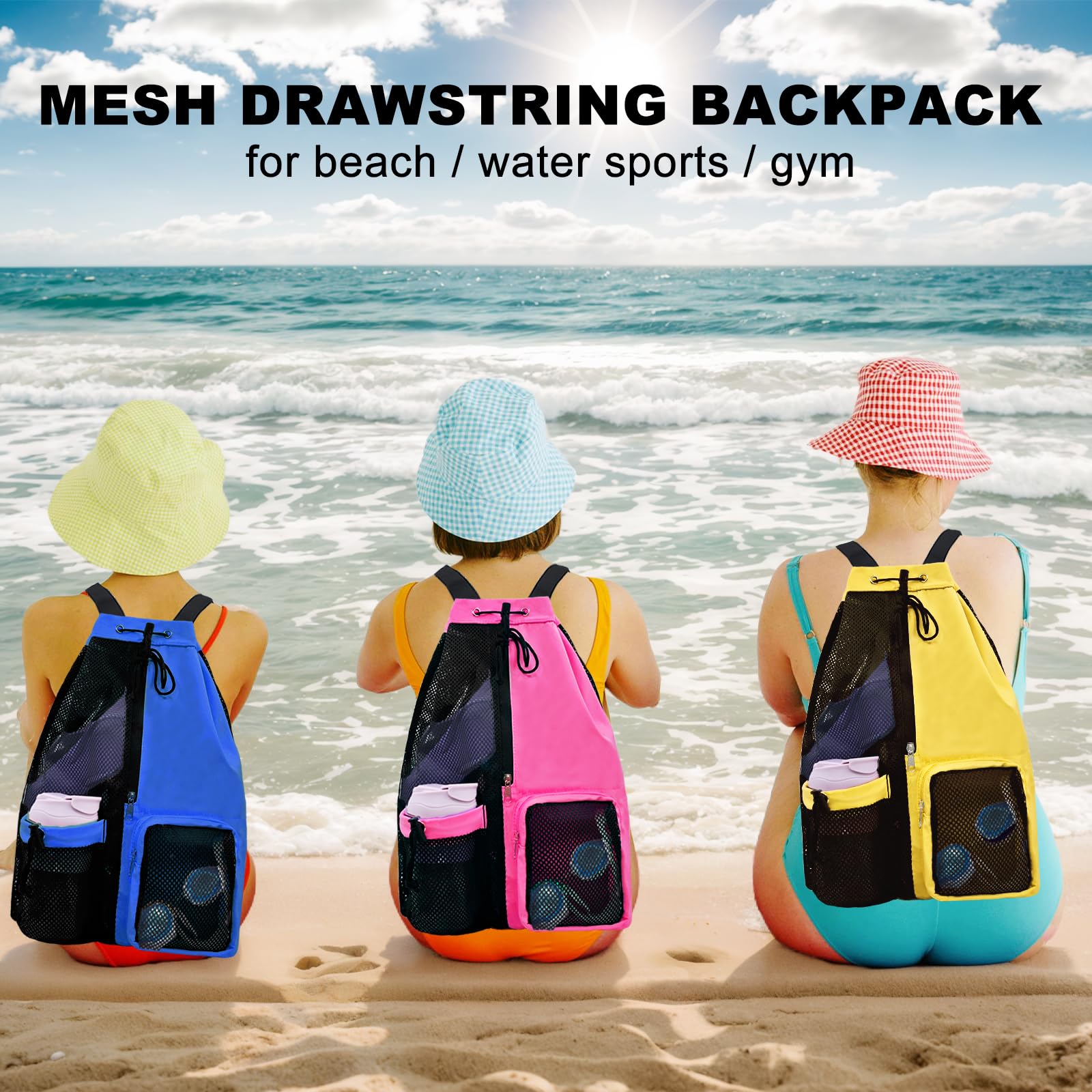 Waterproof Mesh Beach Backpack with Wet Pocket Drawstring Sport Bag Swim Bag Mesh Drawstring Backpack with Wet Pocket Beach Bag  main image 3