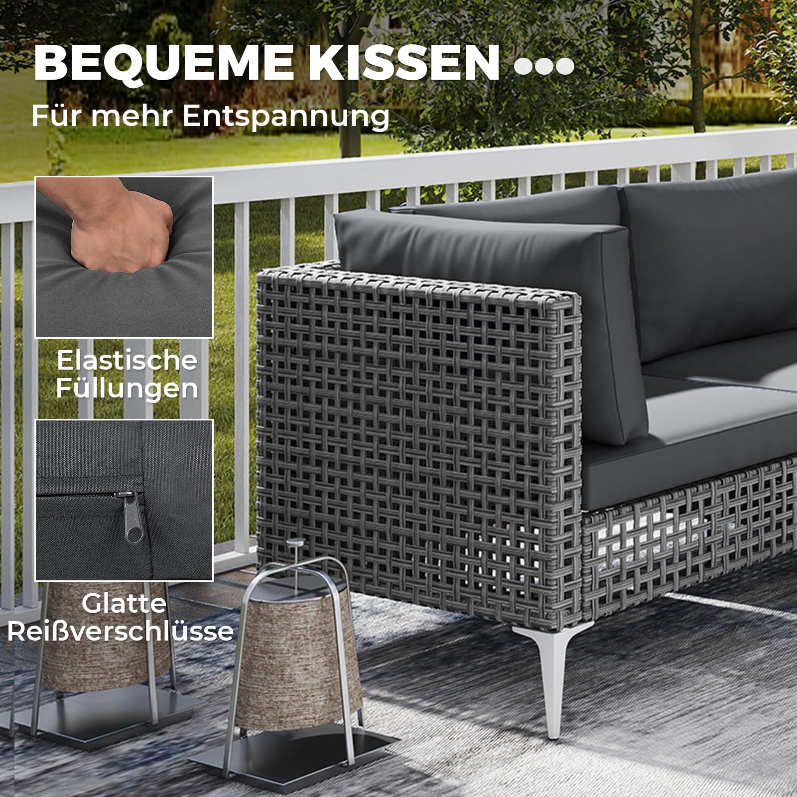 COSTWAY Lounge Möbel Outdoor, Rattan Gartenlounge mit Tisch und Kissen, frei kombinierbar, Gartenmöbel Set, Balkonmöbel, Terrassenmöbel, Sitzgarnitur, Sitzgruppe für Garten, Terrasse, Balkon