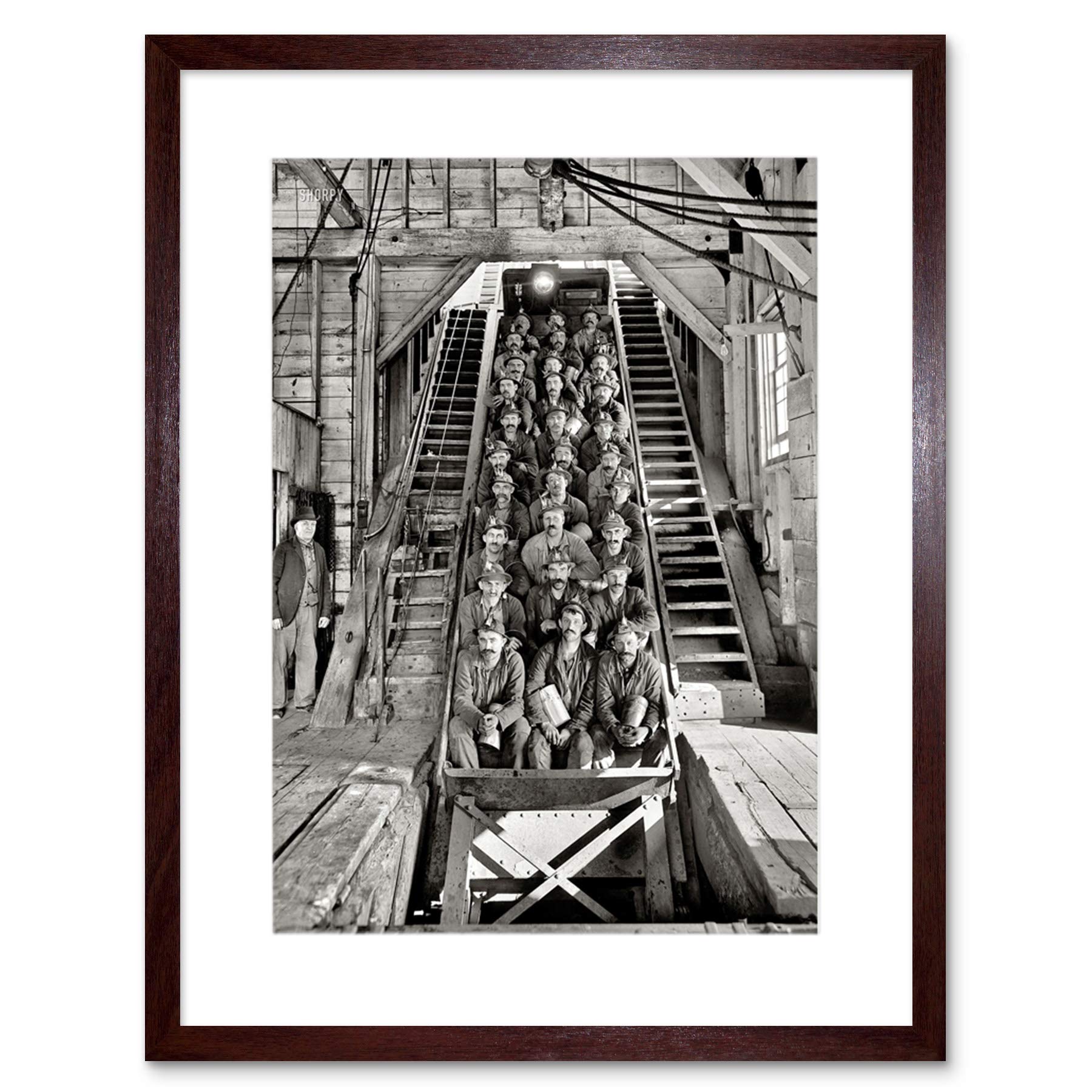 Wee Blue Coo Black White Y Coal Miners Lift Elevator Shaft Framed Wall Art Print