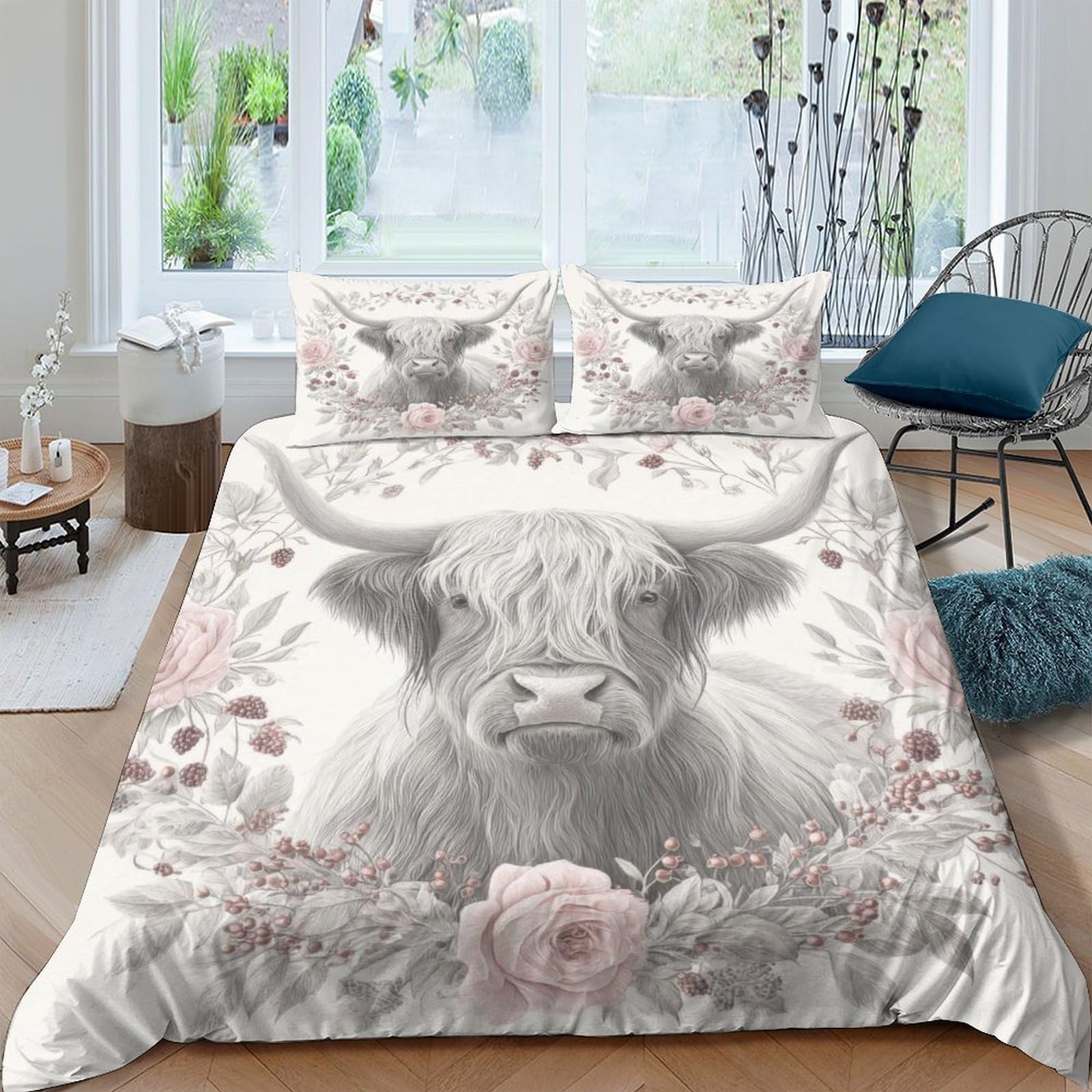 Ctjqhvkz Style-8 3D Printed Highland Cow Fitted Sheet Microfiber Floral Meadow Bed Cover For Bedroom Dorm Mattress Protection Decor Single（135X200cm）